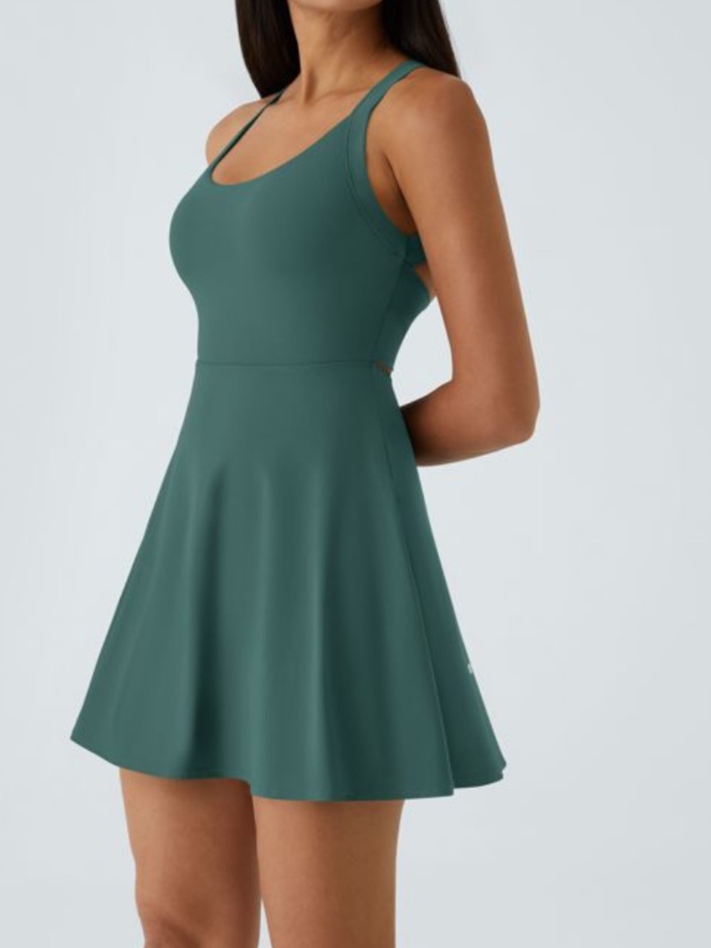 HALARA Viral SoftlyZero Airy Backless Twisted Flare Dress Romper Bruce Spruce S
